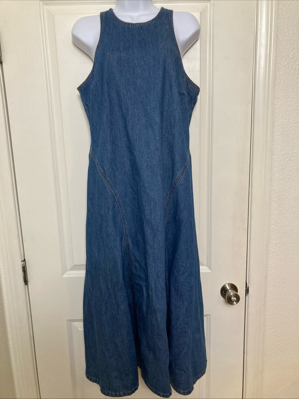Future Collective Denim Midi A-Line Jumper Dress Cottagecore Boho Prairie Sz 12